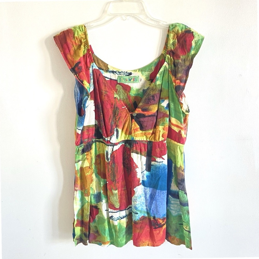 Jams World Tuscany Rayon Top Womens Large Abstract Floral Empire Waist Hawaii